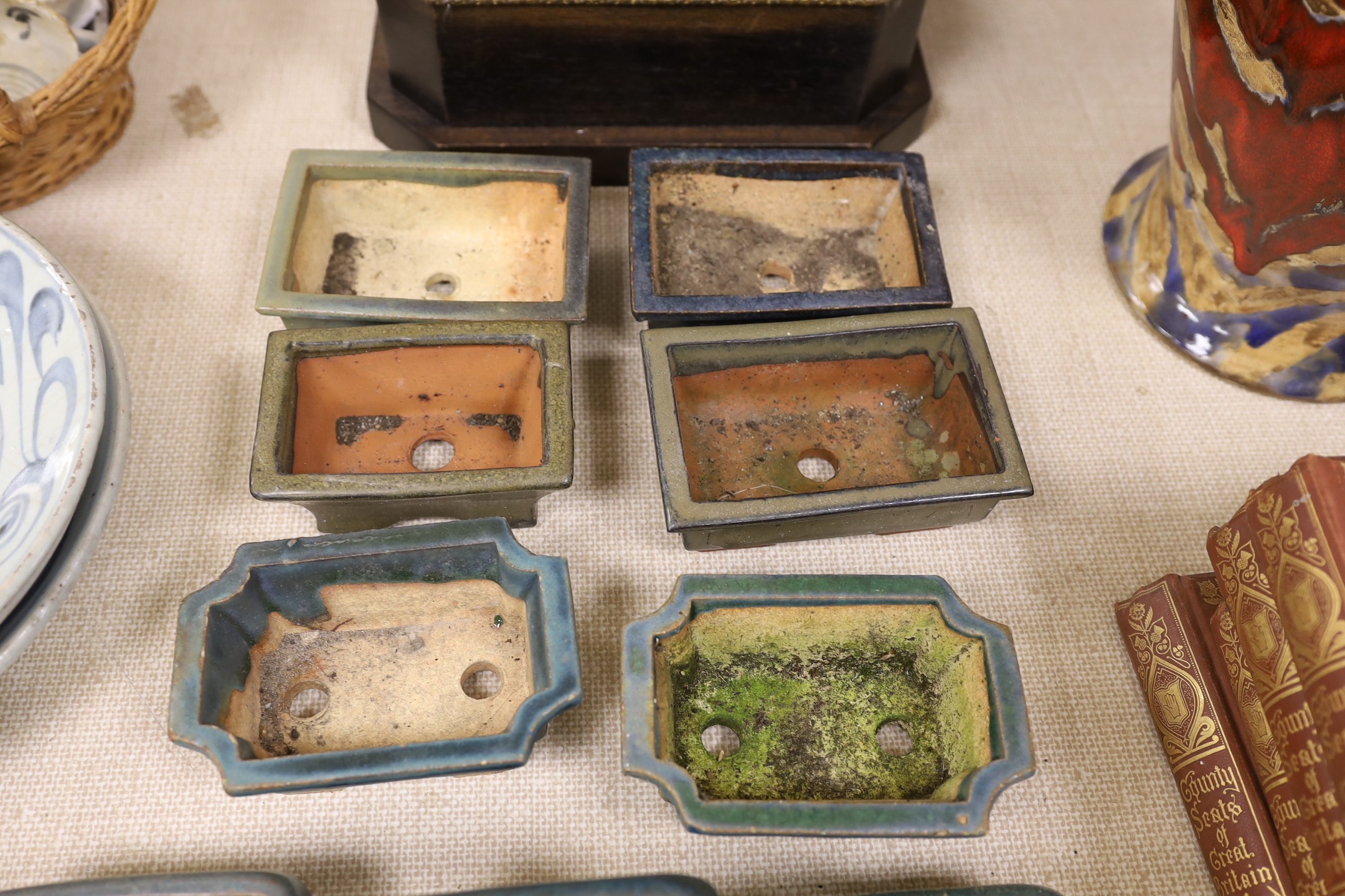 A group of 13 glazed bonsai pots